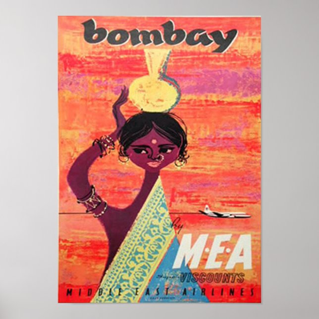 Póster de viaje antiguo de Bombay (Frente)