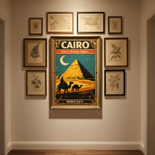 Póster de viaje antiguo de El Cairo - Pirámides de