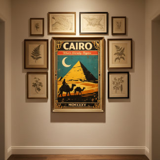Póster de viaje antiguo de El Cairo - Pirámides de