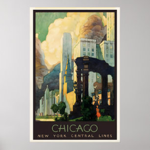 Póster de viaje Art Deco de Chicago 1929 Impresión