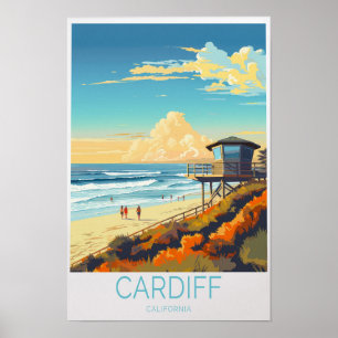 Póster de viaje Cardiff California, Cardiff Surfin