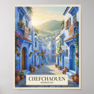 Póster de viaje Chefchaouen Marruecos Vintage