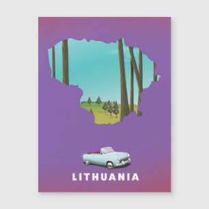Póster de viaje con mapa ilustrado de Lituania
