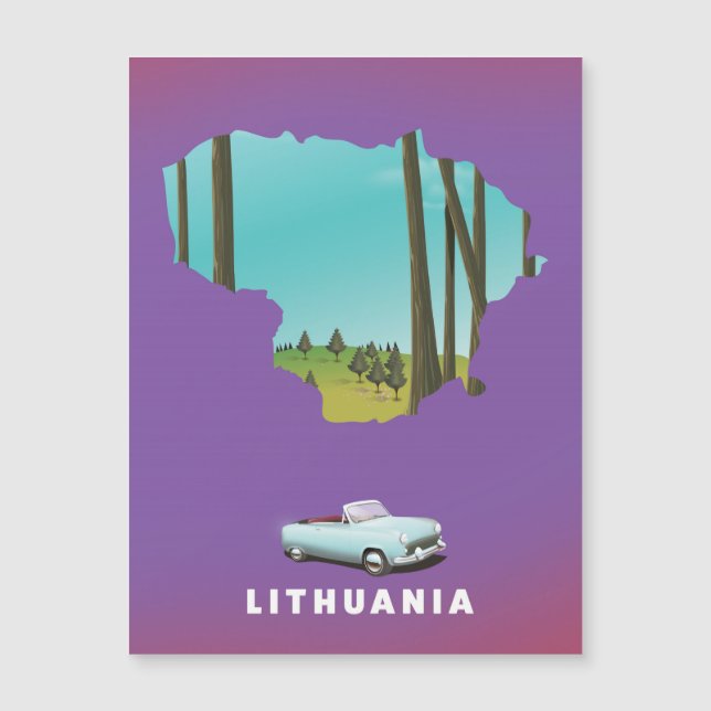 Póster de viaje con mapa ilustrado de Lituania (Anverso)