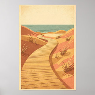 Póster de viaje costero de pasarela de duna dorada