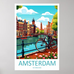 Póster de viaje de Amsterdam Holanda Vintage Ski