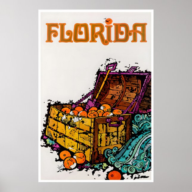 Póster de viaje de arte de Florida Naranjas Tesoro (Frente)