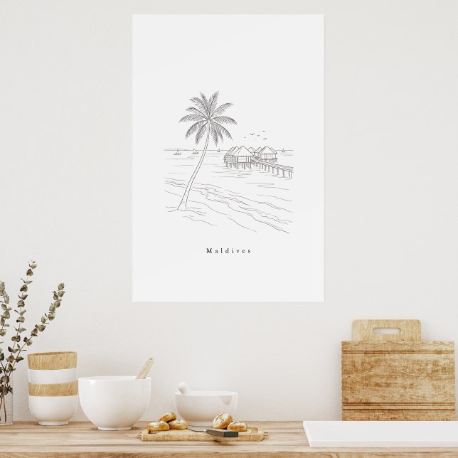Póster de viaje de arte de línea de playa minimali (Cocina)