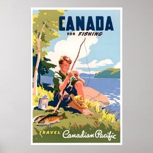 Póster de viaje de arte de pesca de Canadá Angler'
