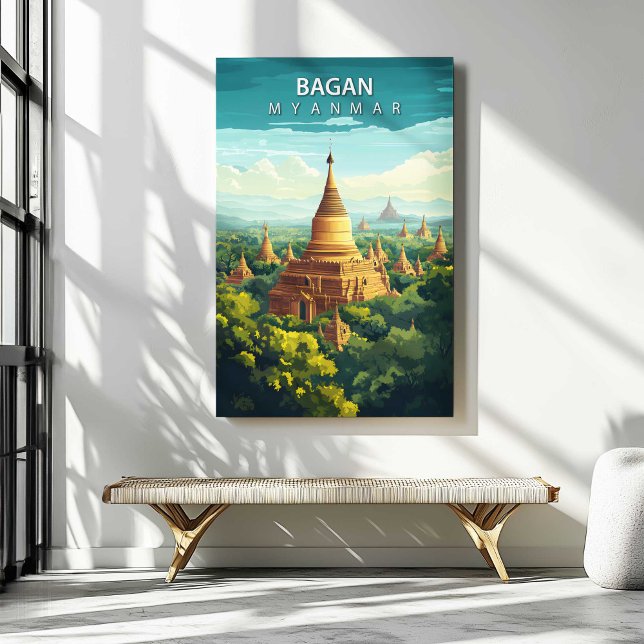 Póster de viaje de Bagan Myanmar en lienzo arte de (Bagan Myanmar Travel Poster Canvas Wall Art by TinkPrints.)