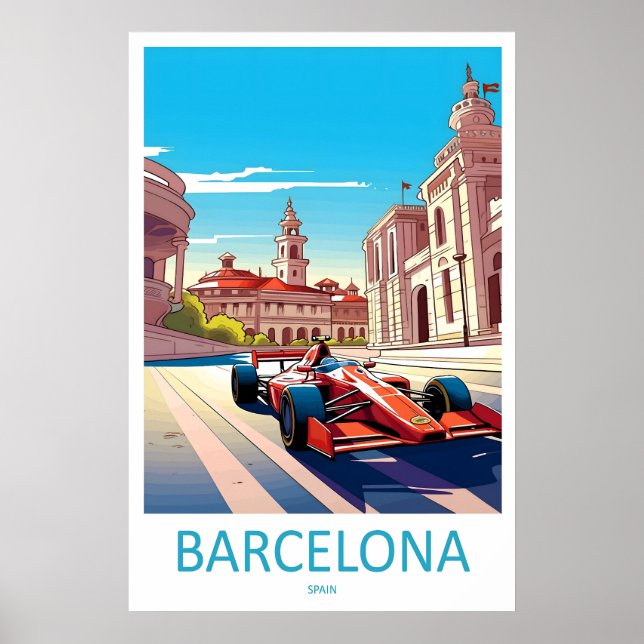 Póster de viaje de Barcelona Pared Circuito de Bar (Frente)
