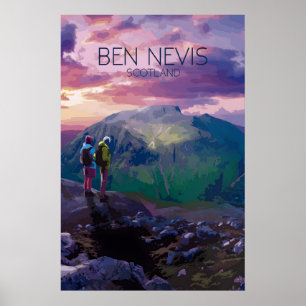 Póster de viaje de Ben Nevis Escocia Noche