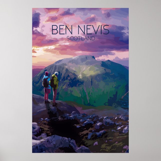 Póster de viaje de Ben Nevis Escocia Noche (Frente)