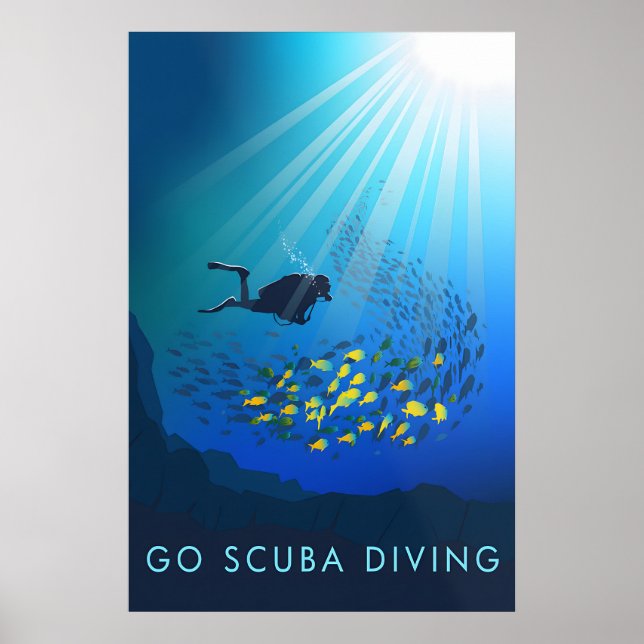 Póster de viaje de buceo submarino (Frente)