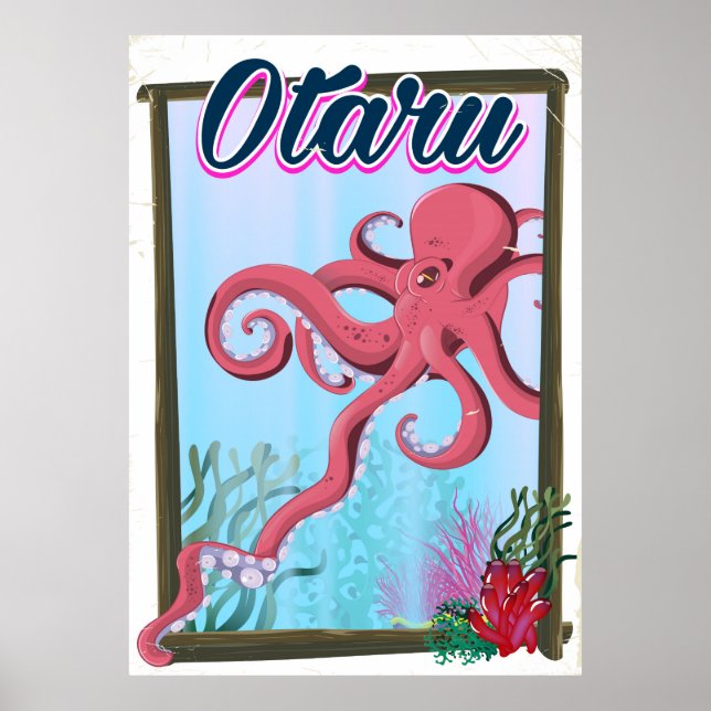 Póster de viaje de calamar de Otaru Japón (Frente)