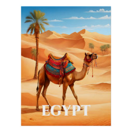 Póster de viaje de camello del desierto de Egipto