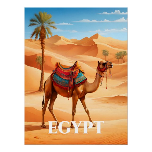 Póster de viaje de camello del desierto de Egipto (Anverso)