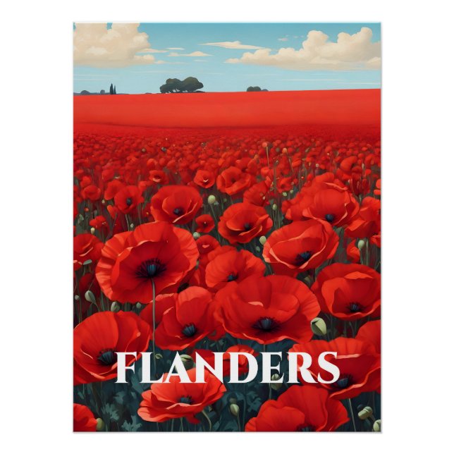 Póster de viaje de campos de amapolas de Flandes B (Anverso)
