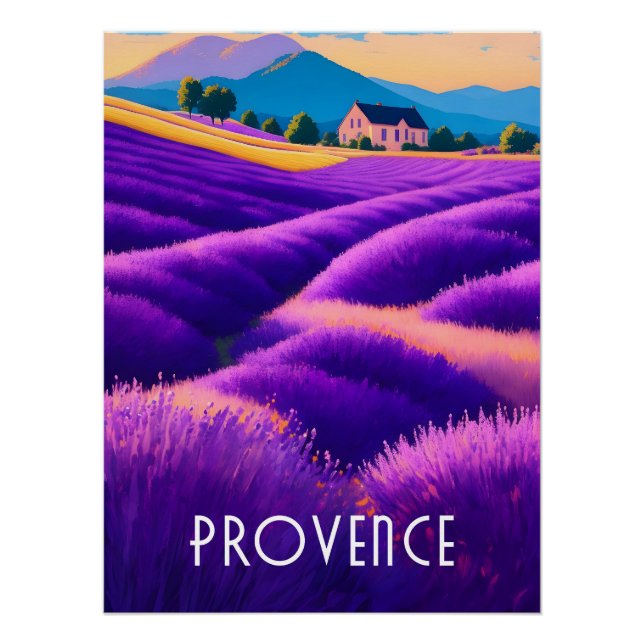 Póster de viaje de campos de lavanda de Provenza (Anverso)