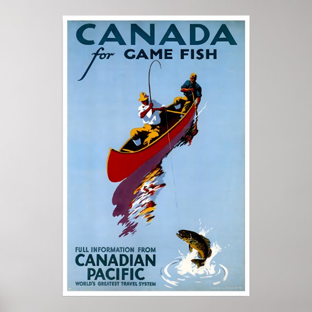 Póster de viaje de Canadá Arte de pesca Prin retro (Frente)