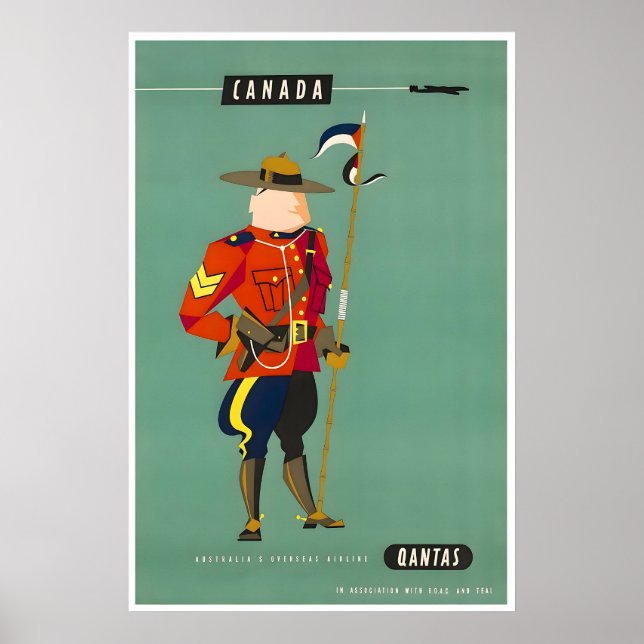 Póster de viaje de Canadá Arte Mountie Aerolínea Q (Frente)