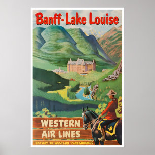 Póster de viaje de Canadá Banff Art Western Airlin