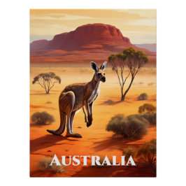 Póster de viaje de canguro del Outback de Australi