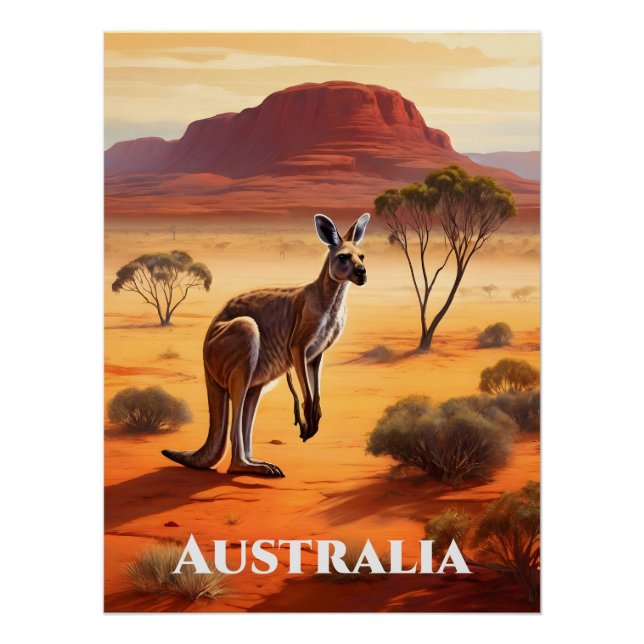Póster de viaje de canguro del Outback de Australi (Anverso)