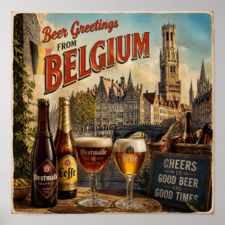 Póster de viaje de cerveza de canal belga vintage