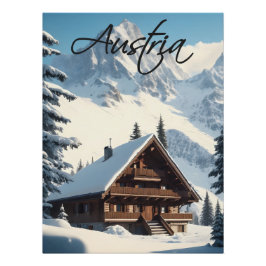 Póster de viaje de chalé alpino de Austria