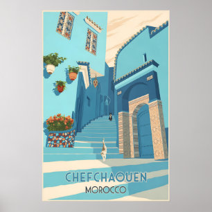 Póster de viaje de Chefchaouen Marruecos