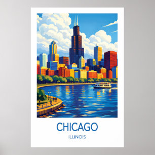 Póster de viaje de Chicago, arte urbano de la ciud