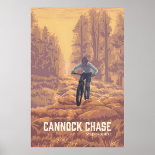 Póster de viaje de ciclismo de montaña de Cannock 