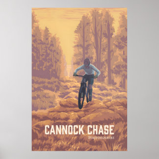 Póster de viaje de ciclismo de montaña de Cannock