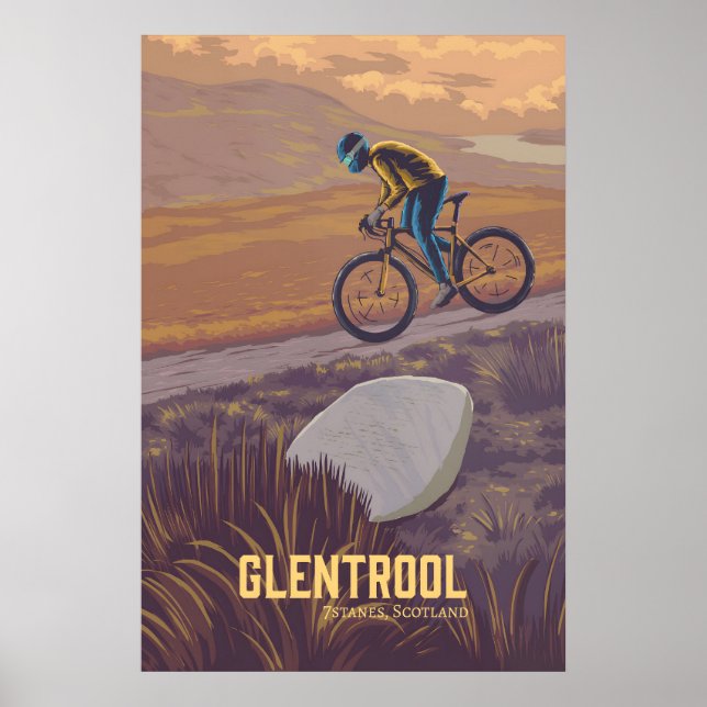 Póster de viaje de ciclismo de montaña de Glentroo (Frente)