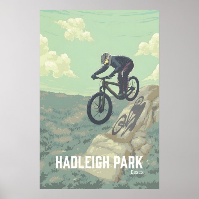 Póster de viaje de ciclismo de montaña de Hadleigh (Frente)