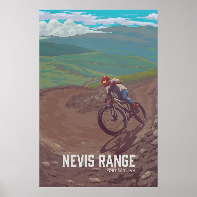 Póster de viaje de ciclismo de montaña de Nevis Ra (Frente)