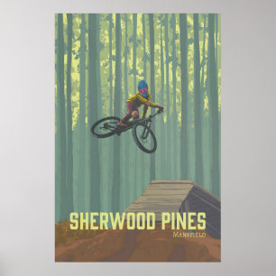 Póster de viaje de ciclismo de montaña de Sherwood