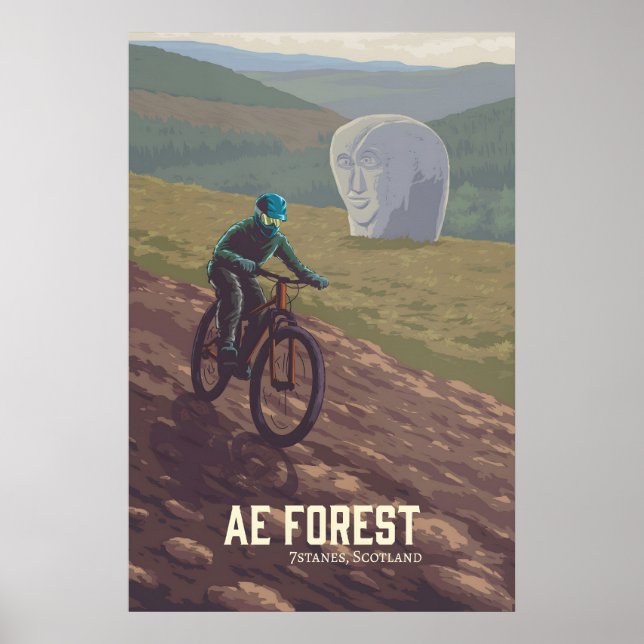 Póster de viaje de ciclismo de montaña en Ae Fores (Frente)