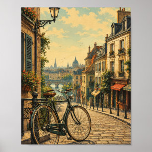 Póster de viaje de ciudad de bicicleta vintage par