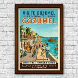 Póster de viaje de Cozumel, México de la década de