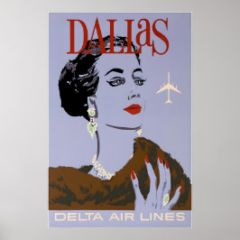 Póster de viaje de Dallas Art Texas Delta Airlines