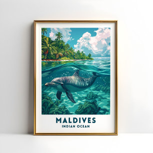 Póster de viaje de delfines de Maldivas Arte de pa