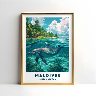 Póster de viaje de delfines de Maldivas Arte de pa