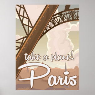 Póster de viaje de dibujos animados de París vinta