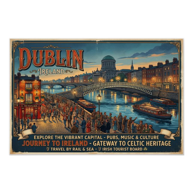 Póster de viaje de Dublín vintage Irlanda (Anverso)