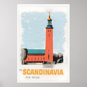 Póster de viaje de Escandinavia, impresión de deco