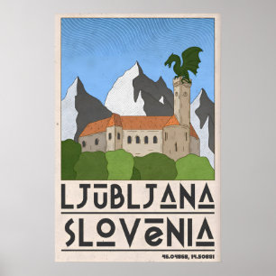 Póster de viaje de Eslovenia Torre del Castillo de