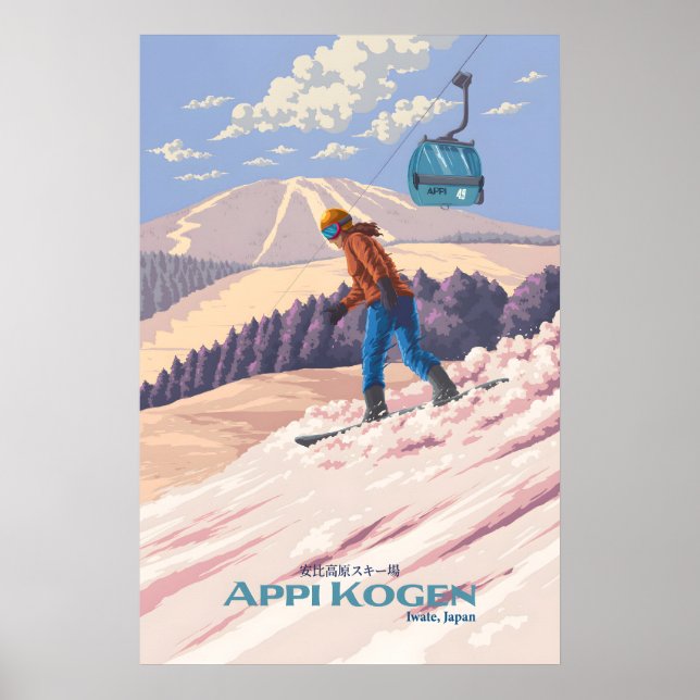 Póster de viaje de esquí de Appi Kogen Japón (Frente)
