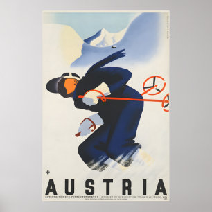 Póster de viaje de esquí de Austria